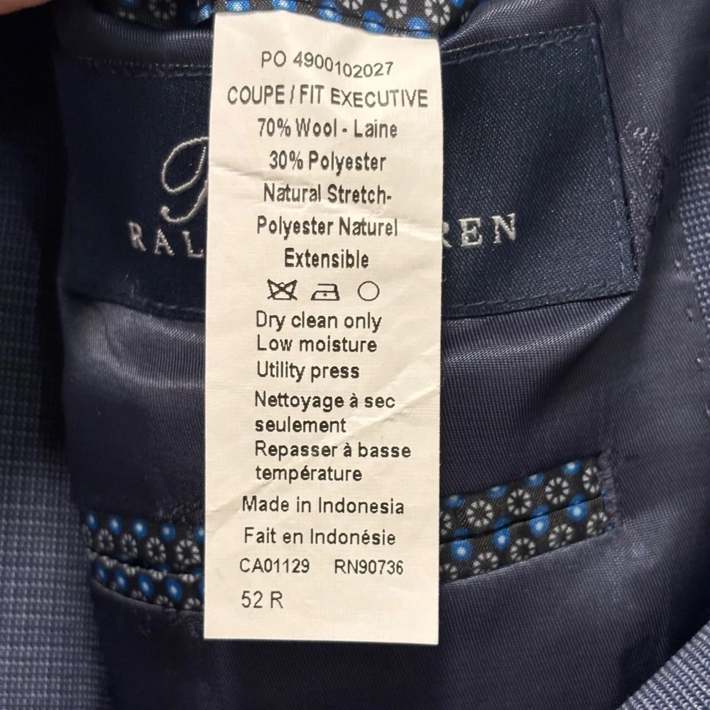 Ralph Ralph Lauren Mens 52R Blue Executive Fit Wool Blend Blazer Sport Coat